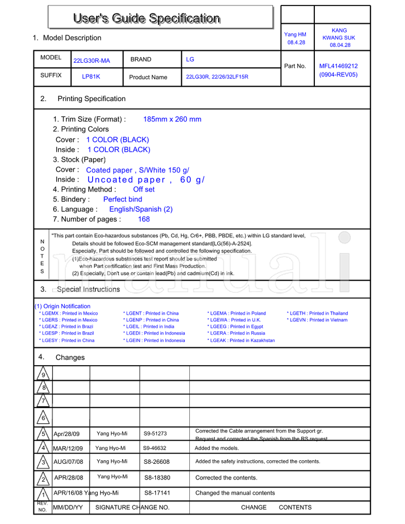 LG 22LG30R-MA LP81K S9-51273 S9-46632 S8-26608 S8-18380 (170 pages) TV Operating Manual