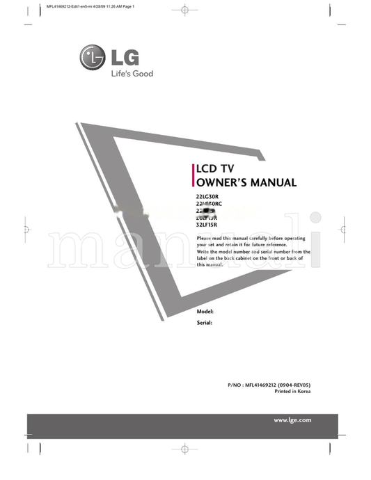 LG 22LG30R-MA LP81K S9-51273 S9-46632 S8-26608 S8-18380 (170 pages) TV Operating Manual