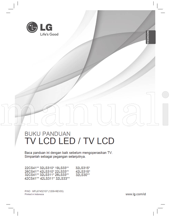 LG 22CS41** 32LS310* 19LS33** 26CS41** 42LS310* 22LS33** (112 pages) TV Operating Manual