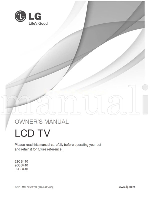 LG 22CS410 26CS410 32CS410 MFL67559702 (44 pages) TV Operating Manual