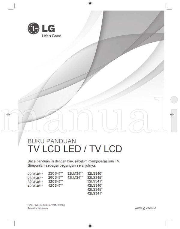 LG 22CS47** 22CS46** 26CS47** 26CS46** 32CS47** 32CS46** (76 pages) TV Operating Manual