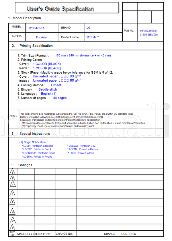 LG 22CS470-TA 22CS47** MFL67360831 (46 pages) TV Operating Manual
