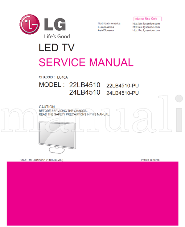 LG MFL68127201 LU40A 22LB4510 24LB4510 22LB4510-PU 24LB4510-PU (29 pages) TV Service Manual