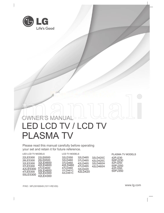 LG 42LD420 42LD420-SA MFL59166649 (82 pages) TV Operating Manual