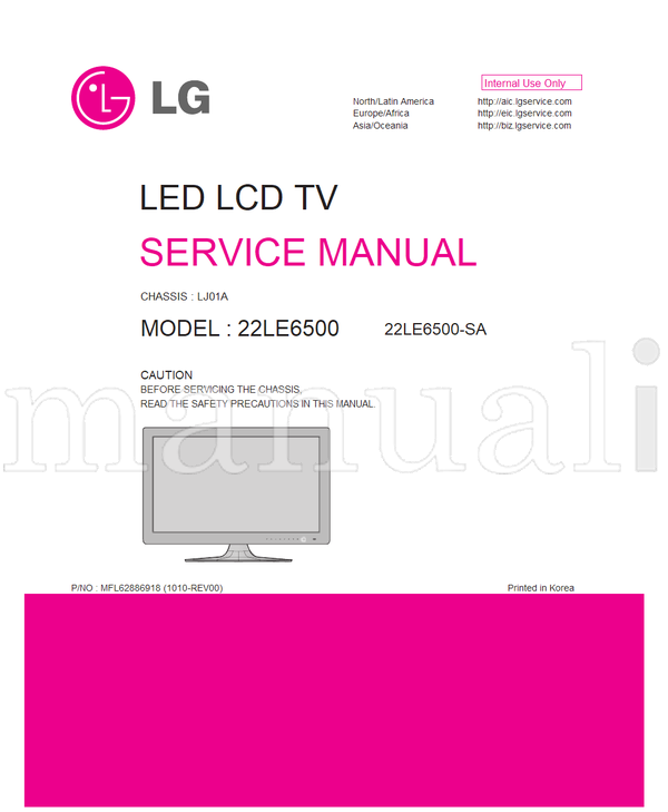 LG LJ01A 22LE6500 MFL62886918 22LE6500-SA (44 pages) TV Service Manual