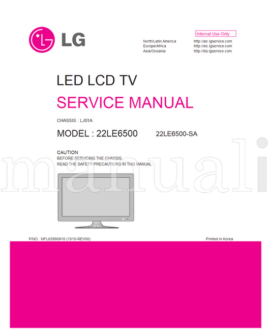 LG LJ01A 22LE6500 MFL62886918 22LE6500-SA (44 pages) TV Service Manual