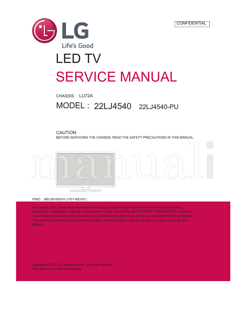 LG MFL69169574 LU72A 22LJ4540 22LJ4540-PU (16 pages) TV Service Manual