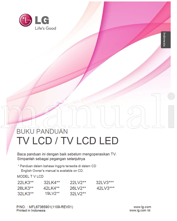 LG 22LK3** 32LK4** 26LK3** 42LK4** 32LK3** 19LV2** 22LV2** (220 pages) TV Operating Manual