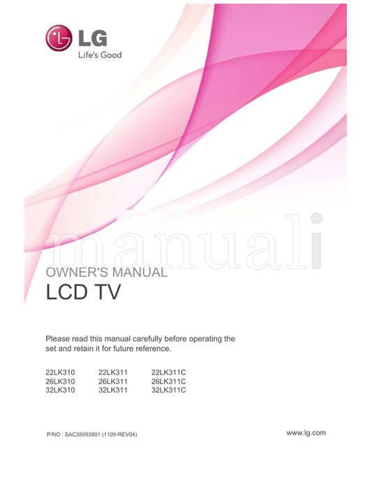 LG 22LK310 22LK311 26LK310 26LK311 32LK310 32LK311 22LK311C (64 pages) TV Operating Manual