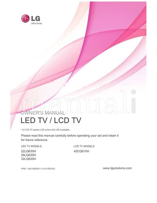 LG 22LQ630H 26LQ630H 32LQ630H 42CQ610H (125 pages) TV Operating Manual