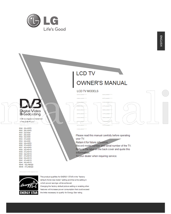 LG 22LU50FD 26LU50FD 22LH20D 26LH20D 32LH20D 37LH20D 42LH20D (156 pages) TV Operating Manual