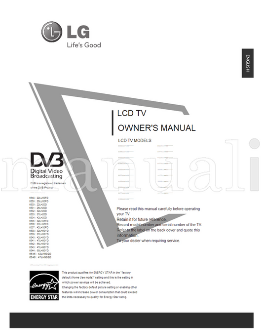 LG 22LU50FD 26LU50FD 22LH20D 26LH20D 32LH20D 37LH20D 42LH20D (156 pages) TV Operating Manual