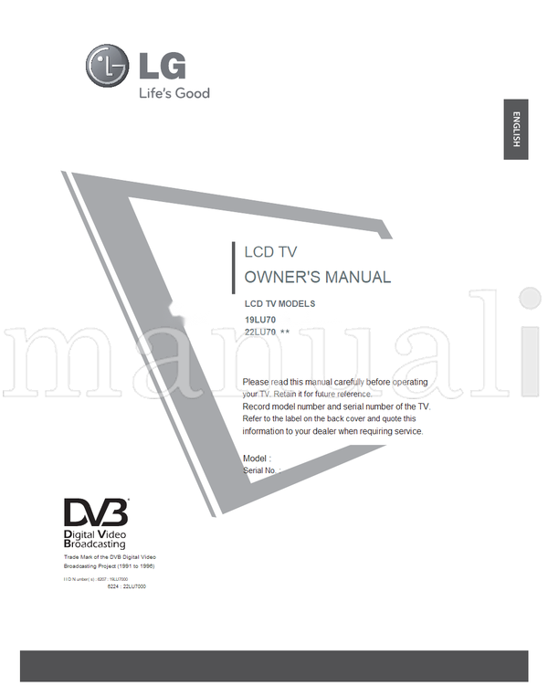 LG 19LU7000 22LU7000 19LU70 22LU70 (116 pages) TV Operating Manual