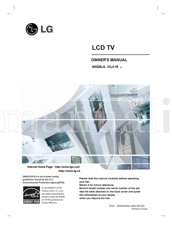 LG 23LC1R 38289U0024A (18 pages) TV Operating Manual