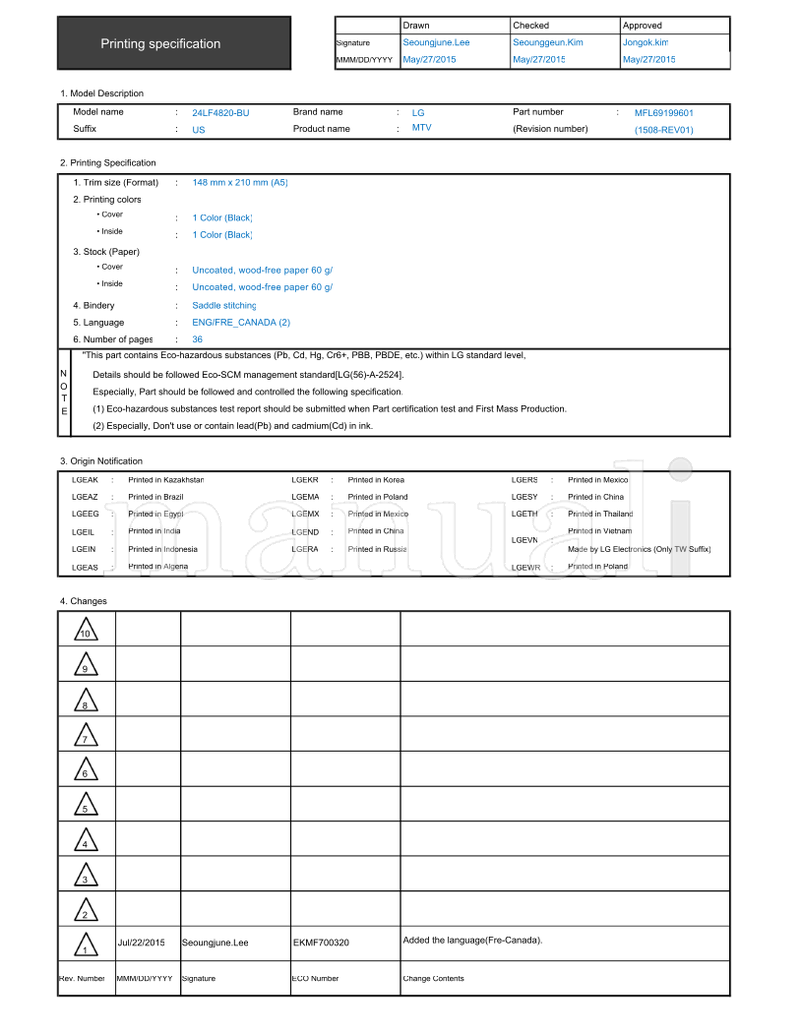 LG 24LF4820-BU EKMF700320 MFL69199601 (38 pages) TV Operating Manual