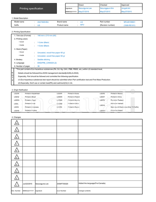 LG 24LF4820-BU EKMF700320 MFL69199601 (38 pages) TV Operating Manual