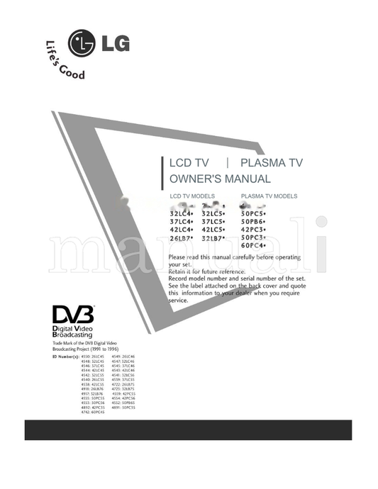 LG 26 LC5* (120 pages) TV Operating Manual