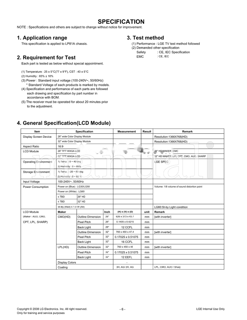 LG LP81A 26LG30R 26LG30R-MA (20 pages) TV Service Manual