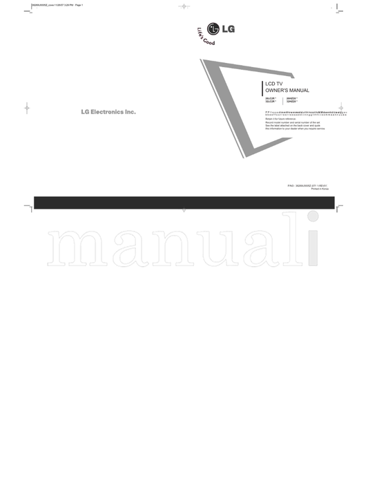 LG 38289U0005Zcover 26LC2R 26HIZ20 32LC2R 32HIZ20 38289U0005Z (82 pages) TV Operating Manual