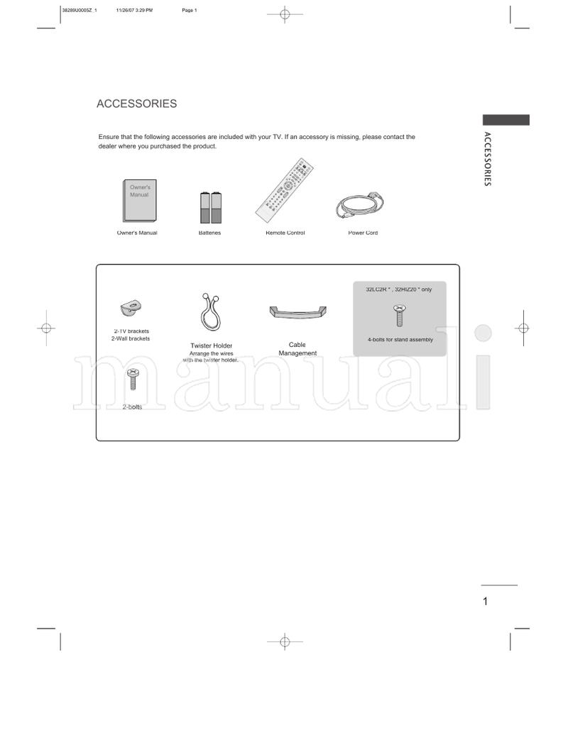 LG 38289U0005Zcover 26LC2R 26HIZ20 32LC2R 32HIZ20 38289U0005Z (82 pages) TV Operating Manual