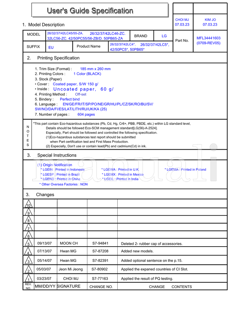 LG 42LC45 50PC55 50PB65-ZA 42LC4* 50PC5* 50PB65* S7-94841 (608 pages) TV Operating Manual