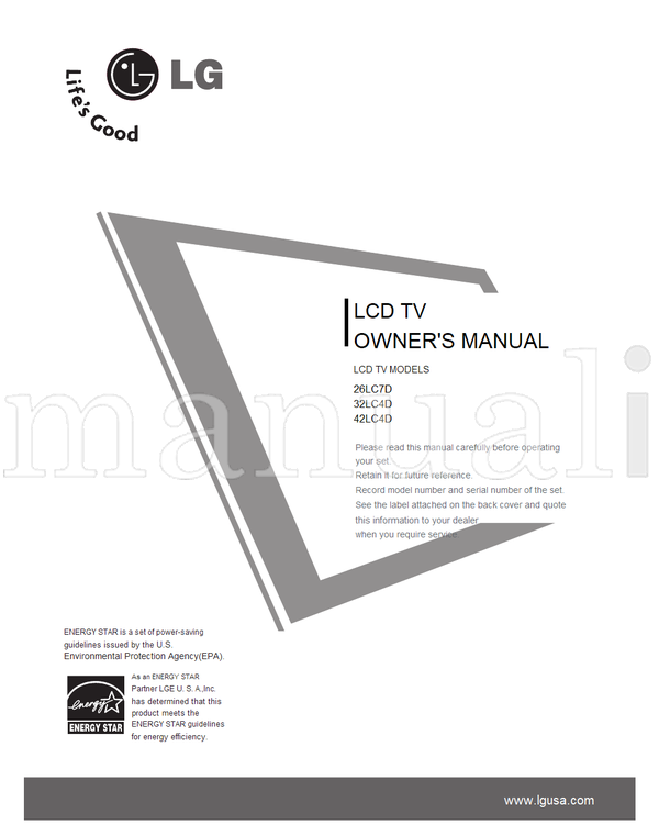 LG 26LC7D 32LC4D 42LC4D (90 pages) TV Operating Manual