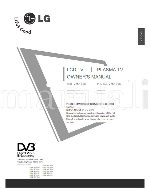 LG 26LC4D 42PC5D 32LC4D 50PC5D 37LC4D 42PC5D1 42LC4D 50PC5D1 (108 pages) TV Operating Manual