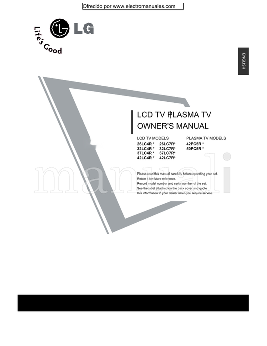 LG 26LC4R 26LC7R* 32LC4R 32LC7R* 37LC4R 37LC7R* 42LC4R 42LC7R* (84 pages) TV Operating Manual