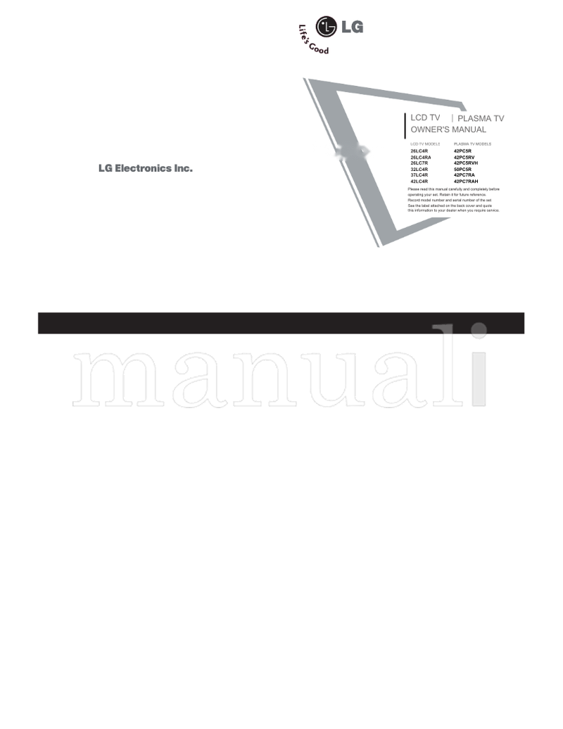 LG 26LC4R 42PC5R 26LC4RA 42PC5RV 26LC7R 42PC5RVH 32LC4R 50PC5R (80 pages) TV Operating Manual