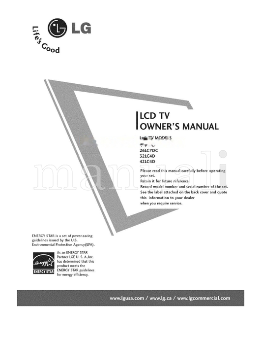 LG 26LC7D 26LC7DC 32LC4D 42LC4D (89 pages) TV Operating Manual