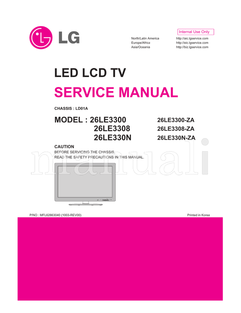 LG LD01A 26LE3300 MFL62863040 26LE3308 26LE330N 26LE3300-ZA (43 pages) TV Service Manual