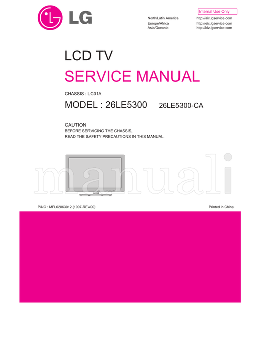 LG LC01A 26LE5300 MFL62863012 26LE5300-CA (36 pages) TV Service Manual