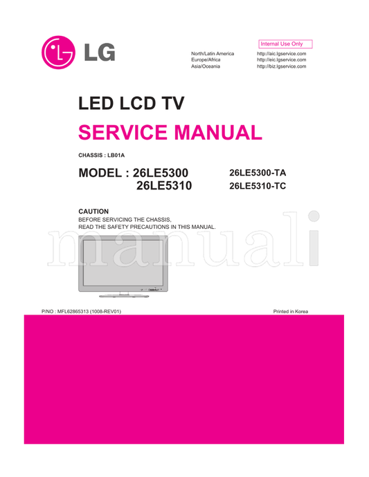 LG LB01A 26LE5300 MFL62865313 26LE5310 26LE5300-TA 26LE5310-TC (42 pages) TV Service Manual