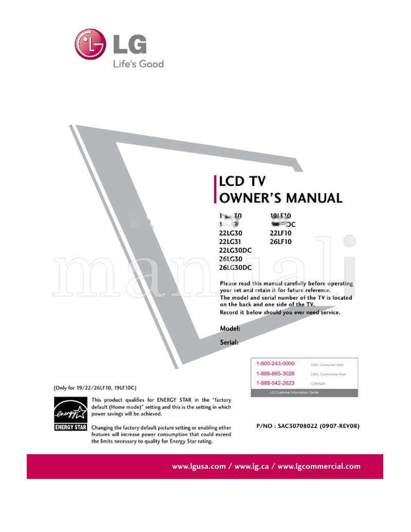 LG 26LF10 (220 pages) TV Operating Manual