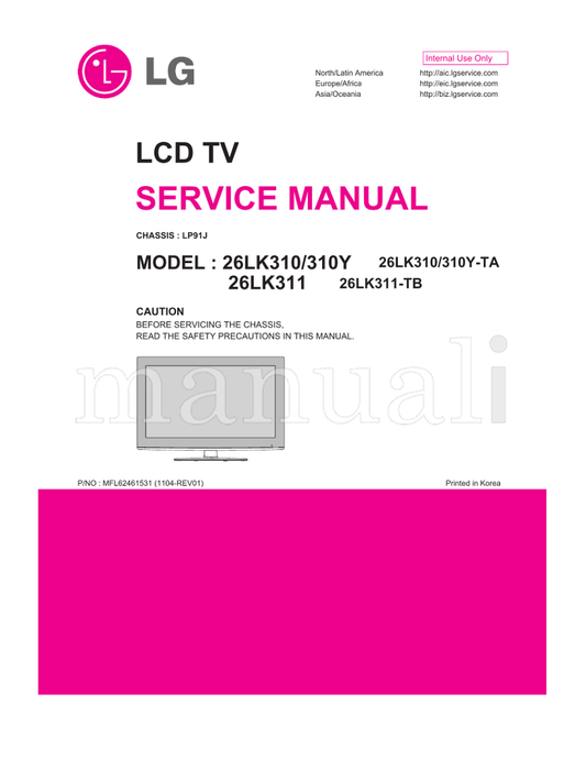 LG LP91J 26LK310 MFL62461531 26LK311 310Y-TA 26LK311-TB (28 pages) TV Service Manual