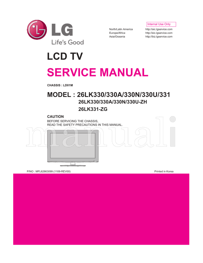 LG LD01M 26LK330 MFL62863099 330U-ZH 26LK331-ZG (41 pages) TV Service Manual