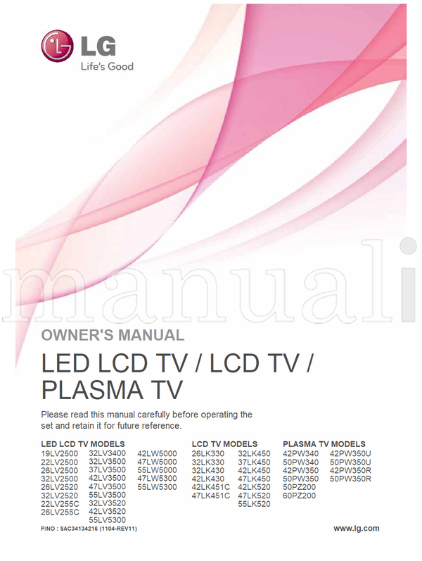 LG 32LV3400 19LV2500 32LV3500 22LV2500 37LV3500 26LV2500 (125 pages) TV Operating Manual