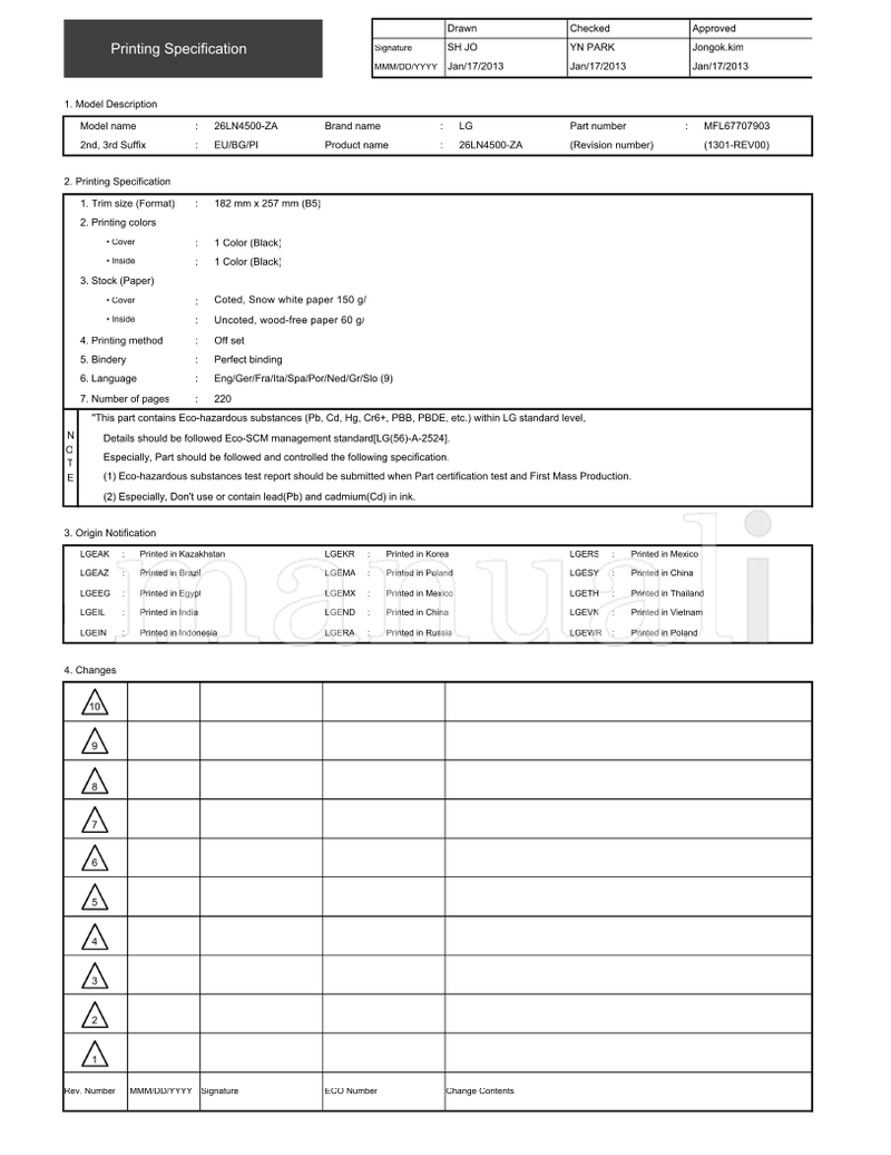 LG 26LN4500-ZA MFL67707903 (185 pages) TV Operating Manual