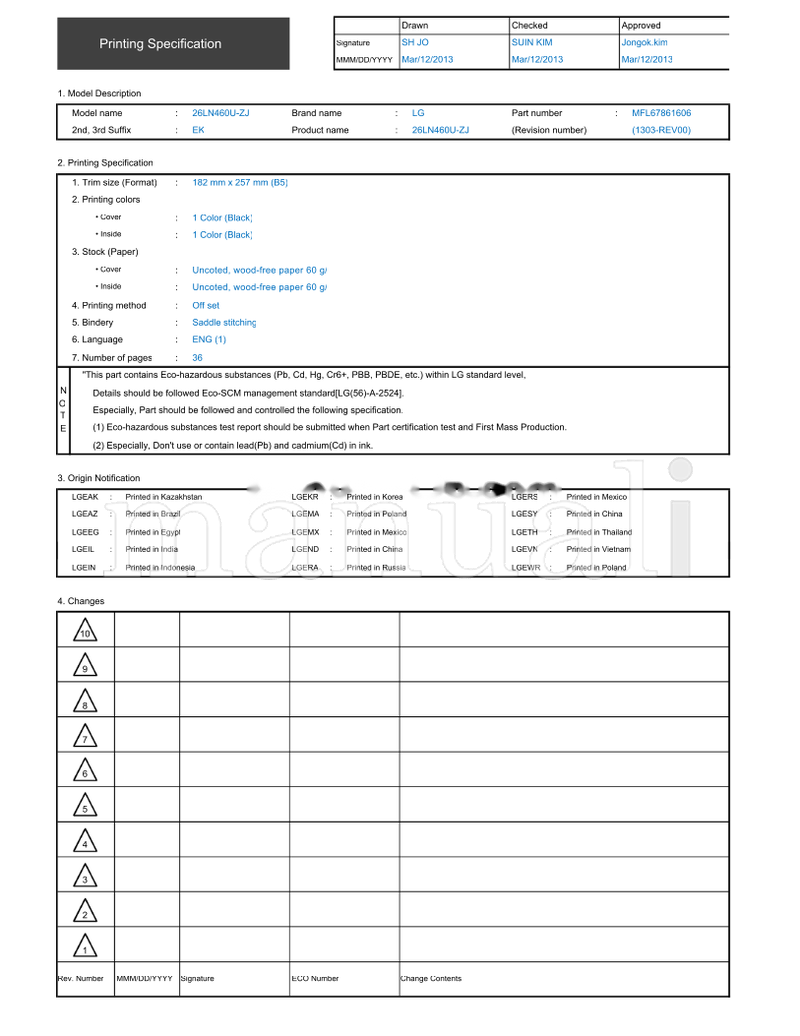 LG 26LN460U-ZJ MFL67861606 (38 pages) TV Operating Manual
