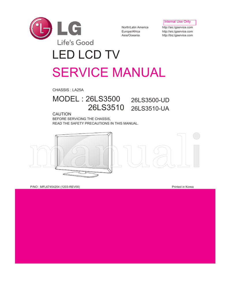 LG LA25A 26LS3500 26LS3510 26LS3500-UD 26LS3510-UA (42 pages) TV Service Manual