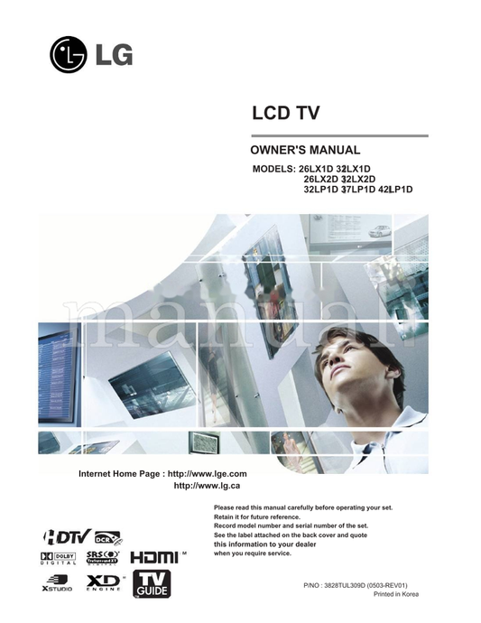 LG 26LX1D 32LX1D 26LX2D 32LX2D 32LP1D 37LP1D 42LP1D 3828TUL309D (116 pages) TV Operating Manual