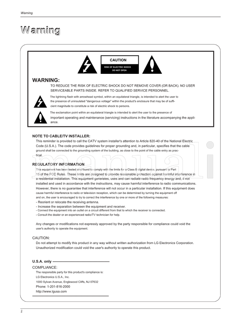 LG 26LX1D 32LX1D 26LX2D 32LX2D 32LP1D 37LP1D 42LP1D 3828TUL309D (116 pages) TV Operating Manual