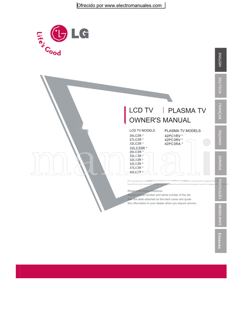 LG 26LC2R 42PC1RV 27LC2R 42PC3RV 32LC2R 42PC3RA 32LC25R 26LC3R (91 pages) TV Operating Manual