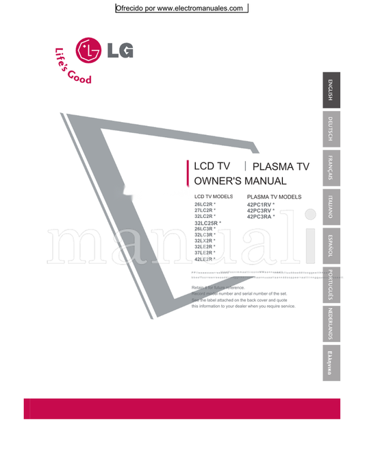 LG 26LC2R 42PC1RV 27LC2R 42PC3RV 32LC2R 42PC3RA 32LC25R 26LC3R (91 pages) TV Operating Manual