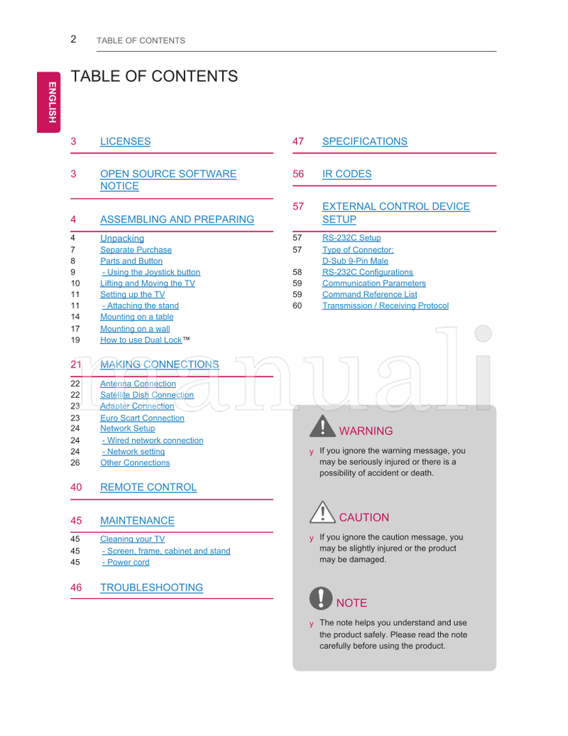 LG LY31** LY33** LY34** LY54** (65 pages) TV Operating Manual