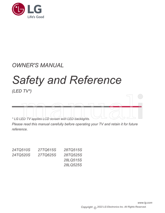 LG 24TQ510S 27TQ615S 24TQ520S 27TQ625S 28TQ515S 28TQ525S (19 pages) TV Operating Manual