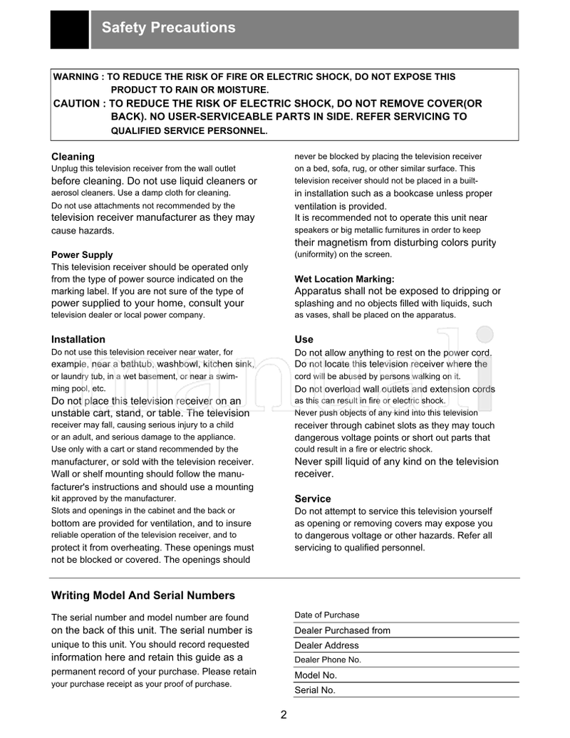 LG 38289U0026A (28 pages) TV Operating Manual