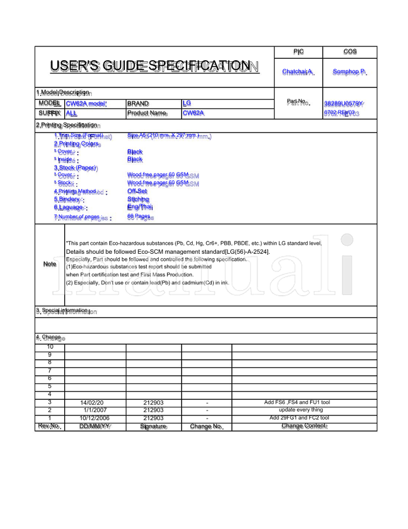 LG CW62A 212903 29FG1 38289U0579Y REV03 (65 pages) TV Operating Manual