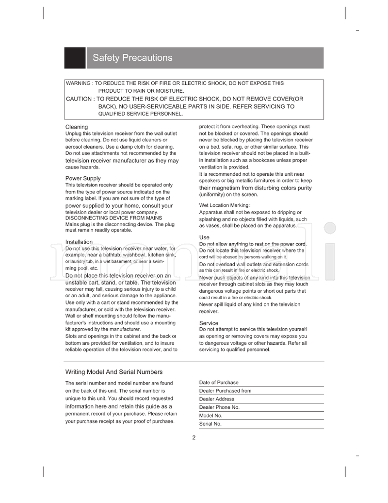 LG 29FG2CL (20 pages) TV Operating Manual