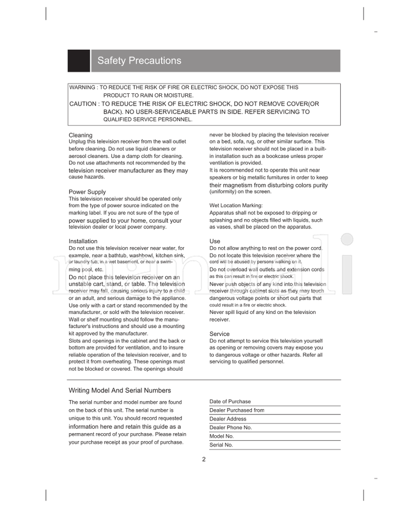LG 29FS7RL-L1 29FG1RL-L1 (20 pages) TV Operating Manual